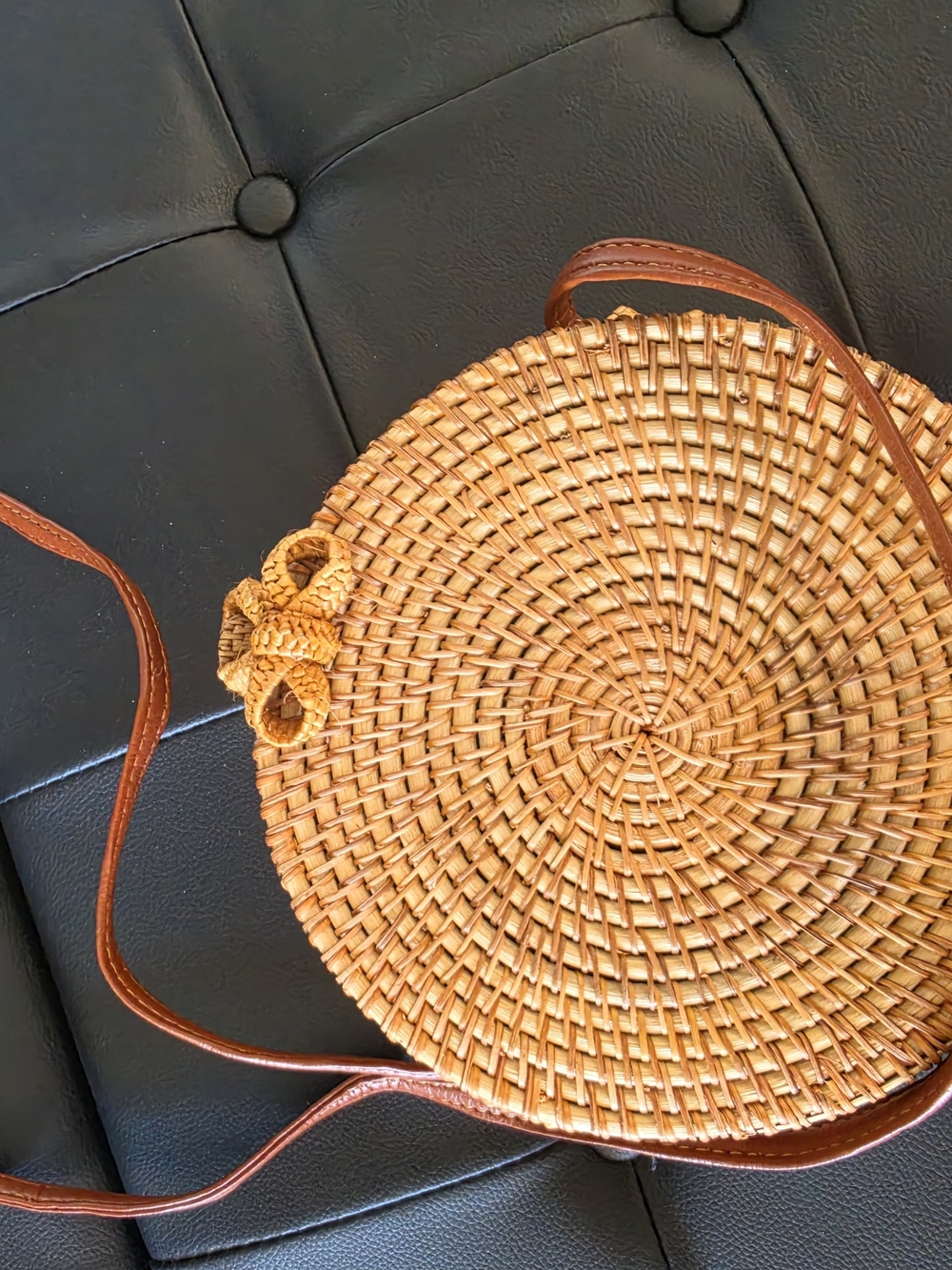Round Rattan Crossbody Bag